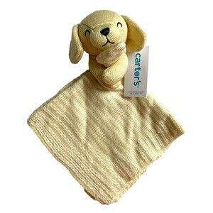 NWT Carters Plush KNIT PUPPY Dog Security Blanket Yellow/Tan Stripes Lovey